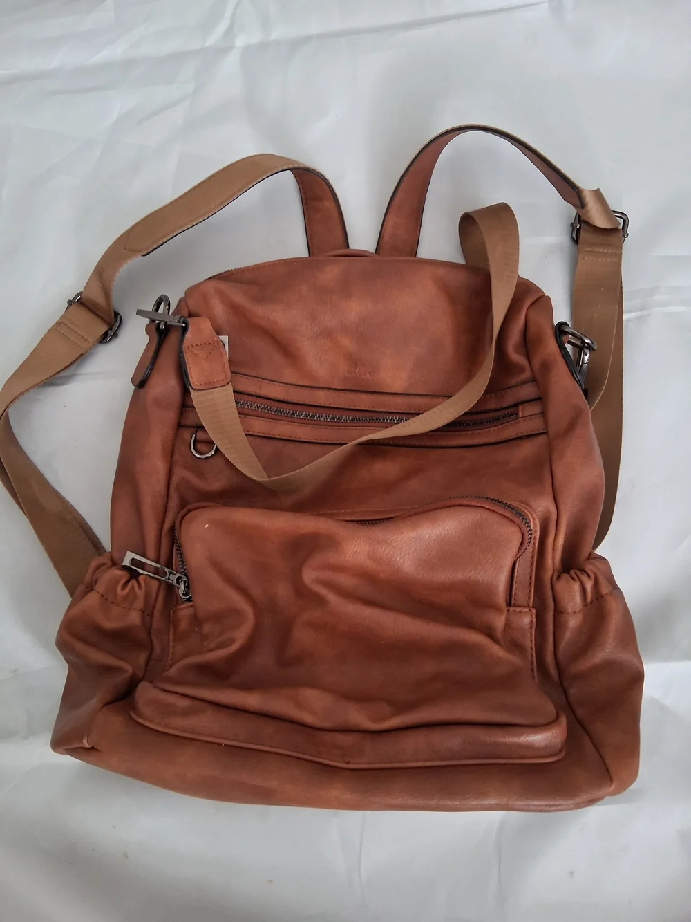 Source Unknown Brown Leather Backpack Purse